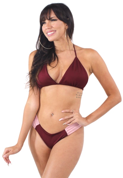 Biquini Alcinha De Amarrar Rose Com Marsala REF: BK69