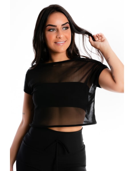 Blusa Cropped Preta Transparente Com Cropped Preto Tomara que Caia REF: LX299 Blusa Cropped Preta Transparente Com Cropped Preto Tomara que Caia REF: LX299