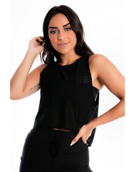 Blusa Feminina Com Transparencia Preta E Cropped Tomara que Caia REF: LX285