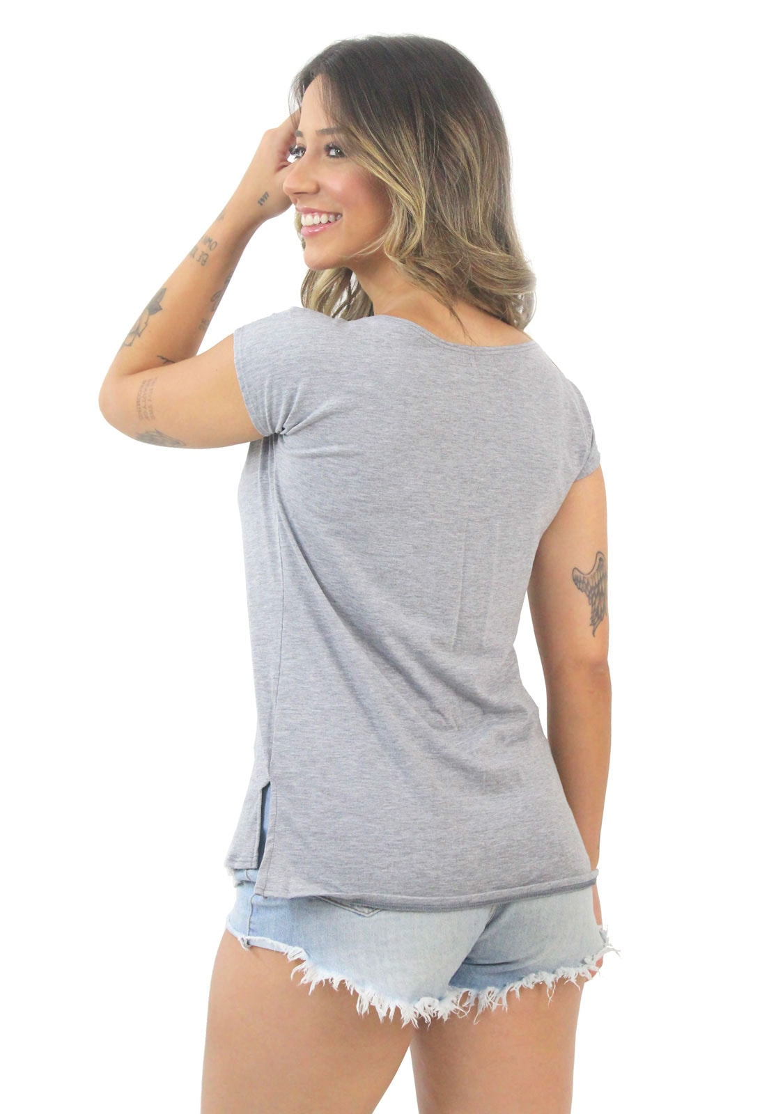Blusa Feminina Lisa Manga Curta Mescla REF: VSC8