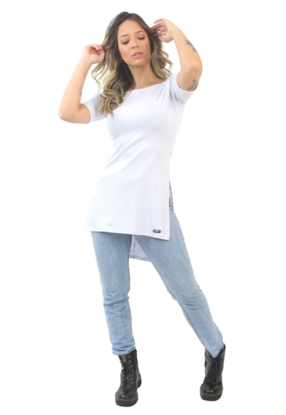 Blusa Feminina Long Line Branco REF: VSC12
