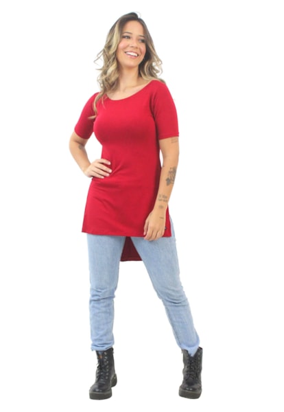 Blusa Feminina Long Line Vermelho REF: VSC14