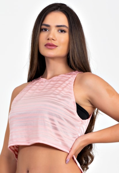 Blusa Feminina Rose Traparente Com Cropped Preto Tomara que Caia REF: LX288