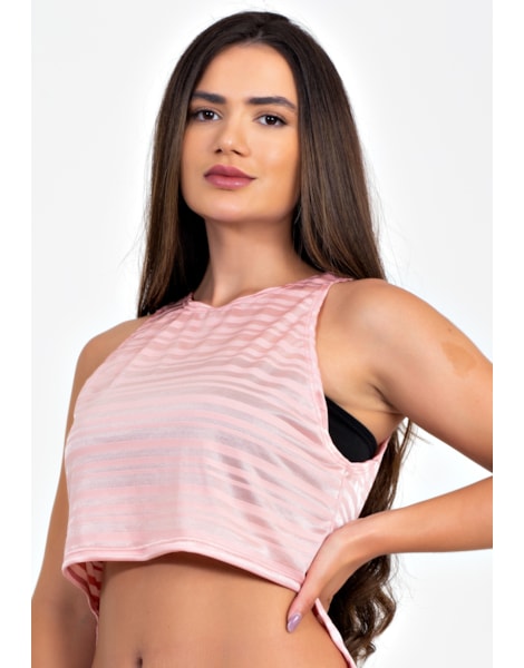 Blusa Feminina Rose Traparente Com Cropped Preto Tomara que Caia REF: LX288