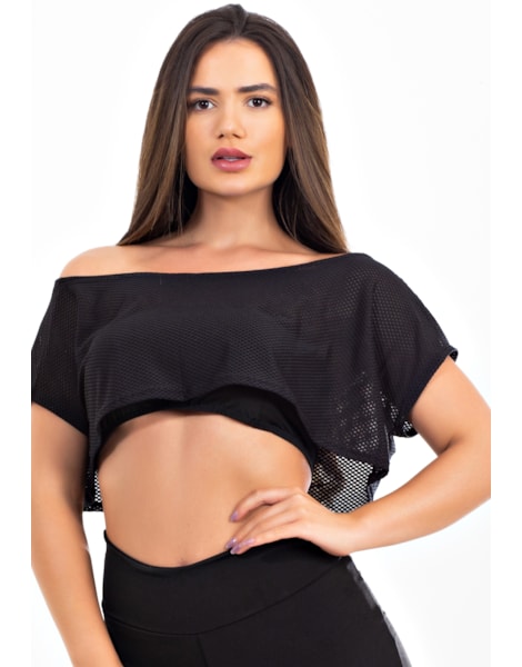 Blusa Feminina Transparente Tela e Cropped Preto Tomara que Caia REF: LX284