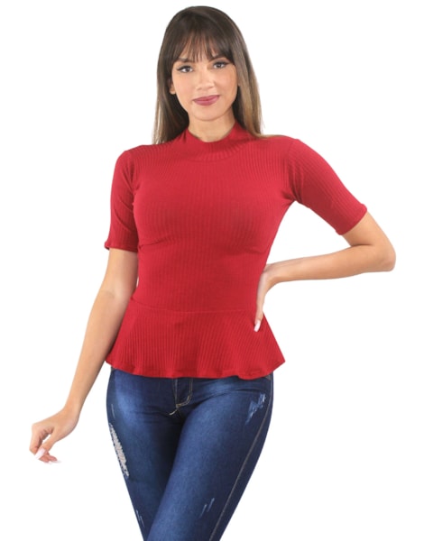Blusa Regata Tecido Canelado Com Babado Manga 3/4 REF: VXN28 Blusa Regata Tecido Canelado Com Babado Manga 3/4 REF: VXN28