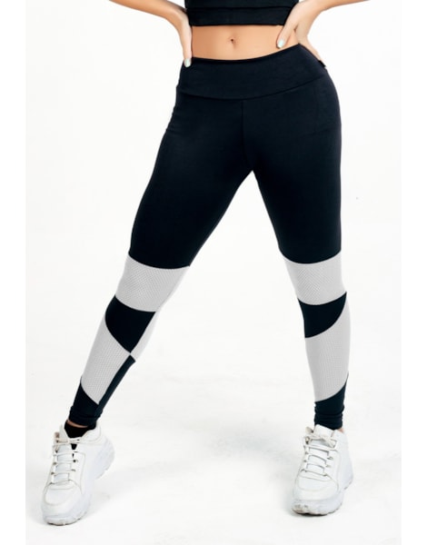 Calça Legging Cintura Alta Com Detalhe de Tela Branco REF: CLGA2 Calça Legging Cintura Alta Com Detalhe de Tela Branco REF: CLGA2