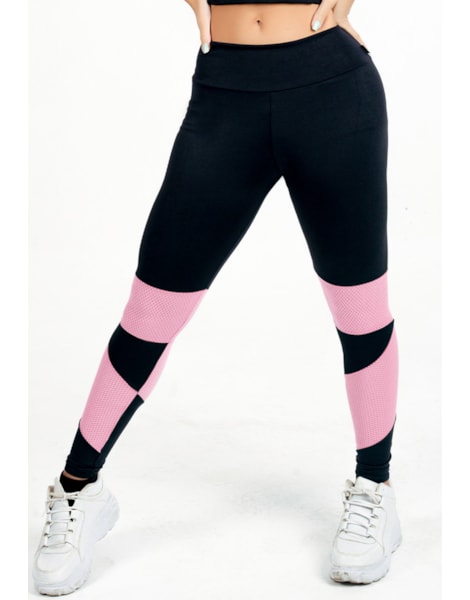 Calça Legging Cintura Alta Com Detalhe de Tela Rose REF: CLGA2 Calça Legging Cintura Alta Com Detalhe de Tela Rose REF: CLGA2