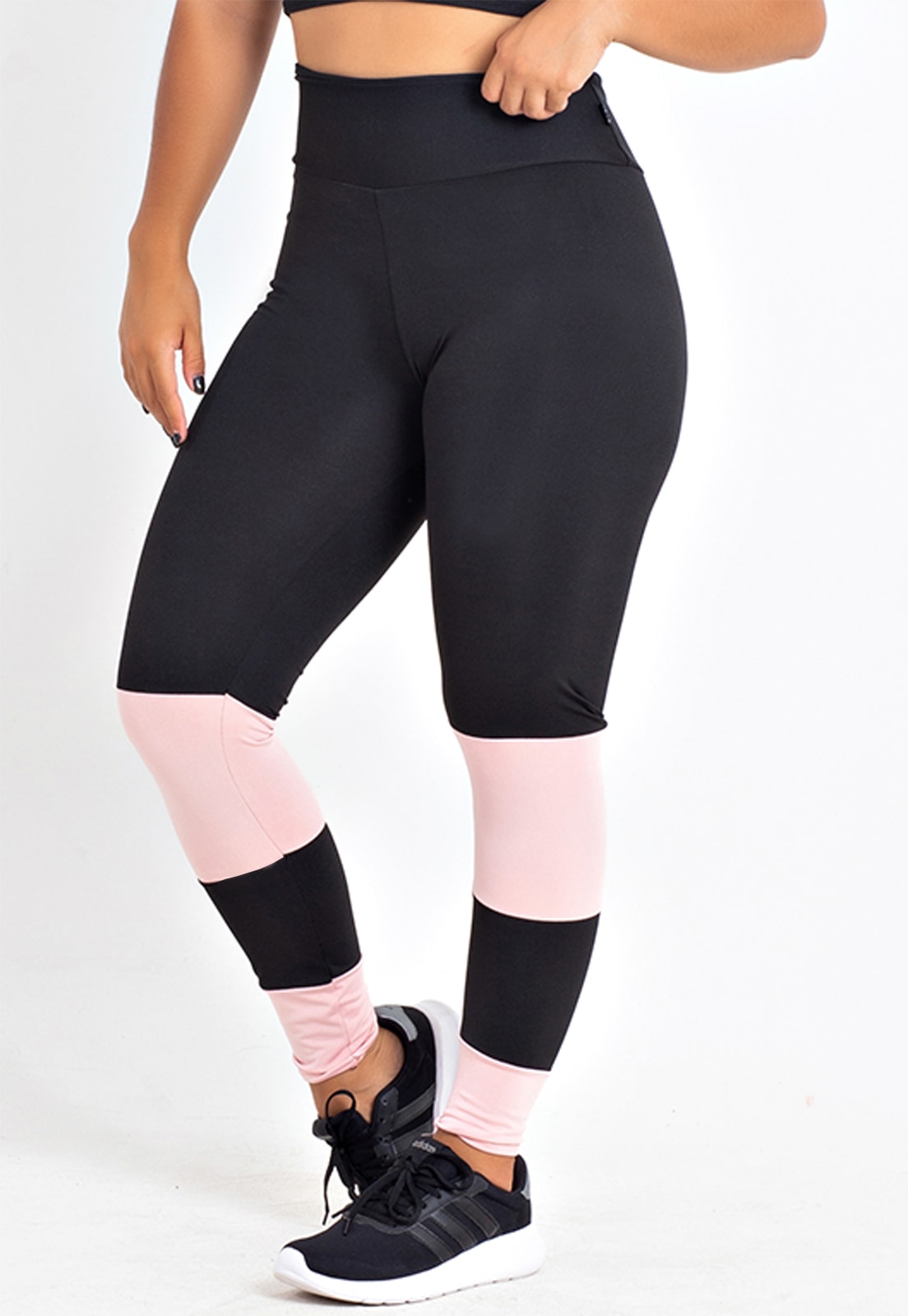 Calça Legging Fitness Academia Preta com Detalhe Lateral em Vivo Branco  Cintura Alta REF: SV33 - Racy Modas