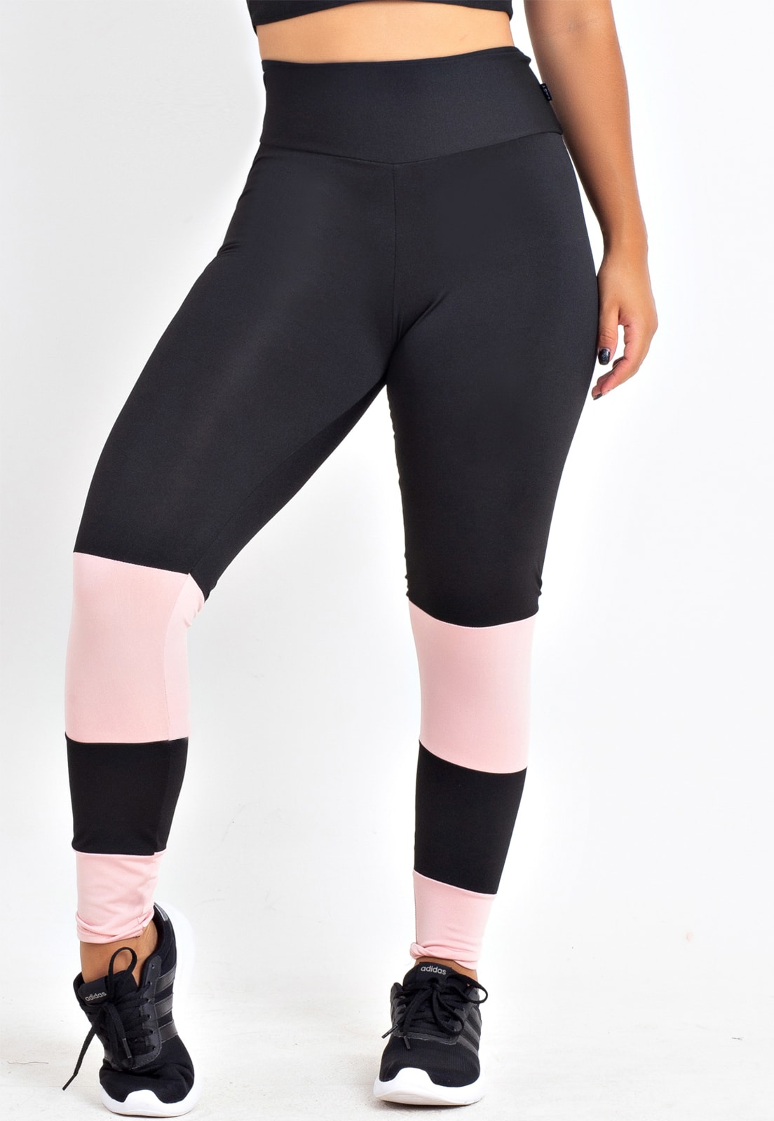 Calça Legging Fitness Academia Preta com Detalhe Lateral em Vivo Branco  Cintura Alta REF: SV36 - Racy Modas