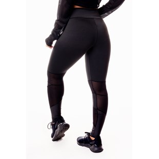 Calça Legging Fitness Academia Preta com Detalhe em Tela Dry Fit Cintura Alta REF: SV22