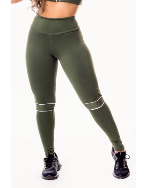 Calça Legging Fitness Academia Verde Militar com Detalhes em Vivo Branco Cintura Alta REF: SV4 Calça Legging Fitness Academia Verde Militar com Detalhes em Vivo Branco Cintura Alta REF: SV4