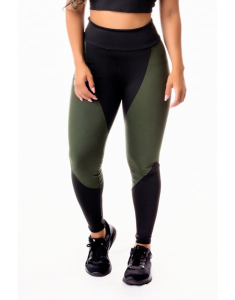 Calça Legging Fitness Academia Verde Militar com Preto Cintura Alta REF: SV6 Calça Legging Fitness Academia Verde Militar com Preto Cintura Alta REF: SV6