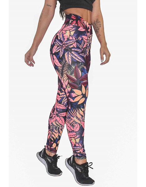 Calça Legging Fitness Estampada Blue Floral with Lilac REF: OUT-LXE07