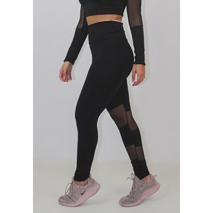 Calça Legging Fitness Preta Detalhe Transparente REF: LX85