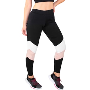 Calça Legging Fitness Preto Com Detalhes Chocolate e Branco REF: LC47