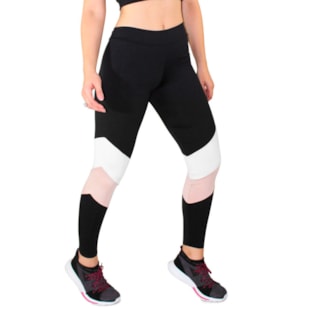 Calça Legging Fitness Preto Com Detalhes Chocolate e Branco REF: LC47