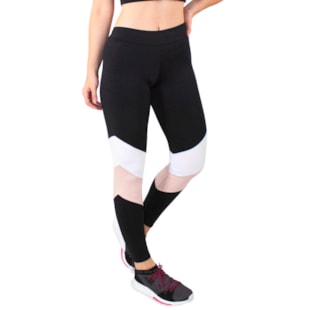 Calça Legging Fitness Preto Com Detalhes Chocolate e Branco REF: LC47