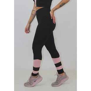Calça Legging Fitness Preto com Rosê Detalhe Canela REF: LX91