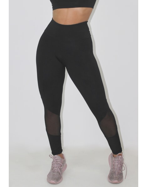 Calça Legging Fitness Preto Detalhe Transparente REF: LX116 Calça Legging Fitness Preto Detalhe Transparente REF: LX116
