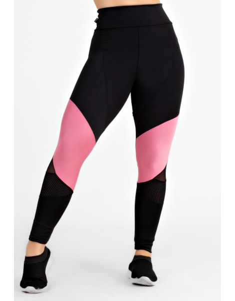 Calça Legging Fitness Preto Rosê Detalhe Tulê REF: LX122 Calça Legging Fitness Preto Rosê Detalhe Tulê REF: LX122