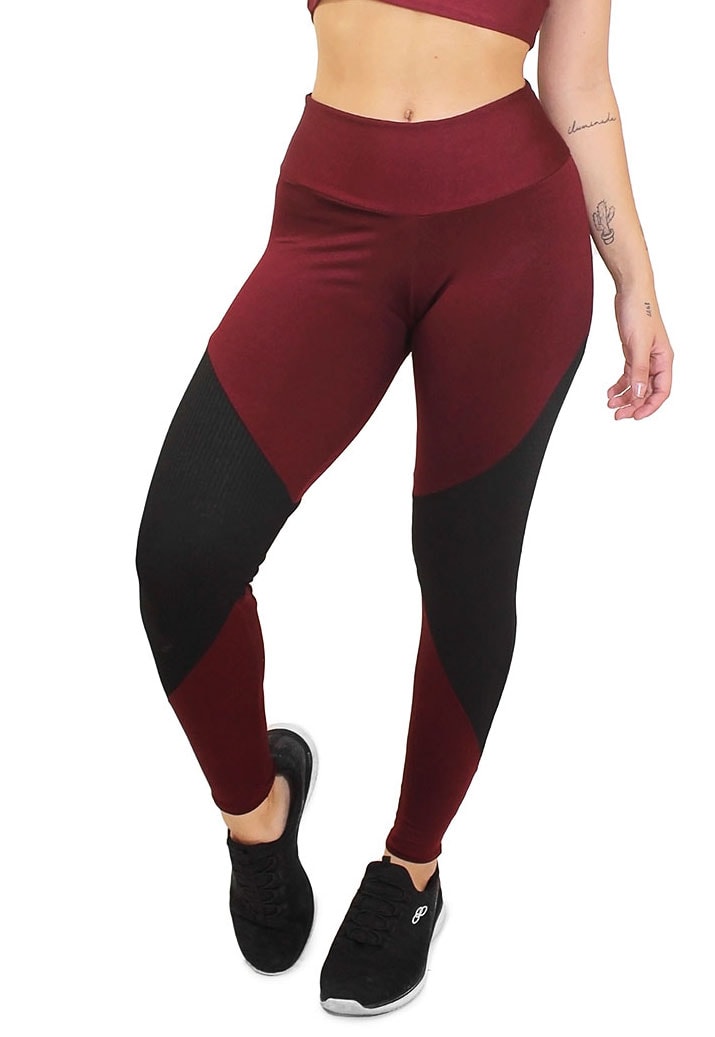 Calça Legging Marsala com Detalhe Preto REF: LC1