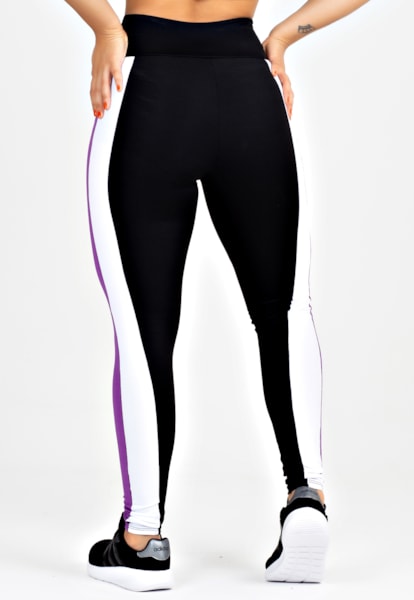 Calça Legging Metamorfose Listra Lateral Branco e Roxo| MTF5
