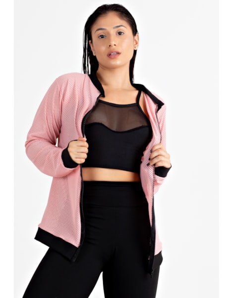 Casaco Fitness Feminino Longo Manga Longa Rosê REF: LX136 Casaco Fitness Feminino Longo Manga Longa Rosê REF: LX136