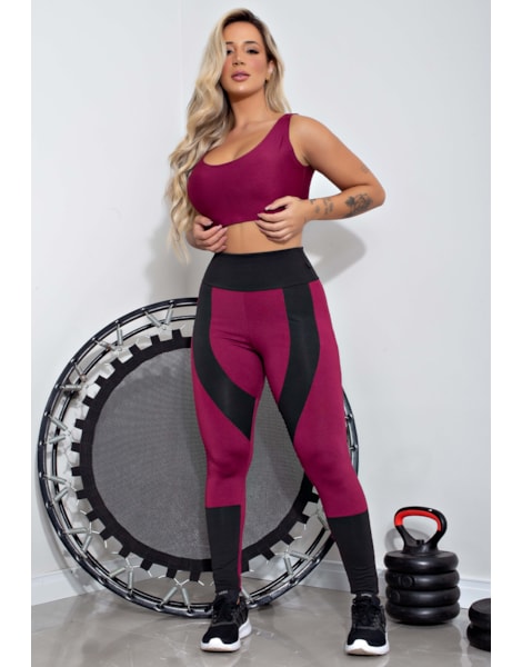 Conjunto Calça Legging e Cropped MaxDefinition Marsala com Preto REF: LX7 Conjunto Calça Legging e Cropped MaxDefinition Marsala com Preto REF: LX7
