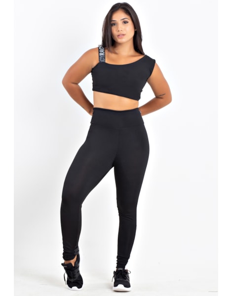 Conjunto Calça Legging Preto Listra Branca Cropped Preto e Branco REF: LX201 Conjunto Calça Legging Preto Listra Branca Cropped Preto e Branco REF: LX201