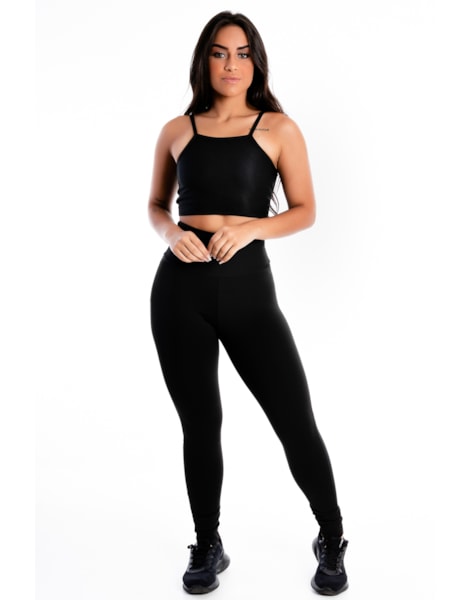 Conjunto Cropped e Calça Legging Detalhe Tela Preto REF: LX279 Conjunto Cropped e Calça Legging Detalhe Tela Preto REF: LX279