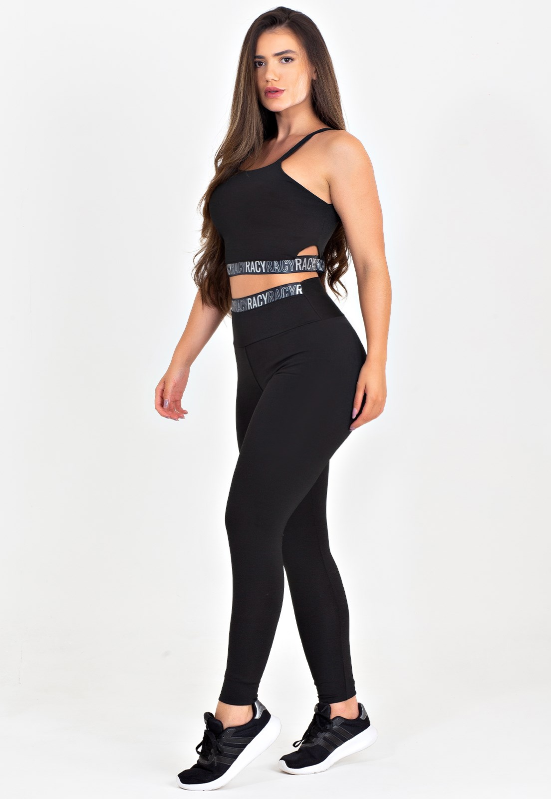 Conjunto Fitness 3 Peças Calça Legging + Top + Cropped de Telinha Preto com  Elásticos Racy REF: CCA9 - Racy Modas