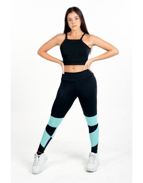 Conjunto Fitness Calça Legging Cintura Alta + Cropped Alcinha com Telinha Tiffany REF: CCA2