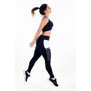 Conjunto Fitness Calça Legging com Bolso de Tela + Cropped Preto com Elásticos Racy REF: CCA8