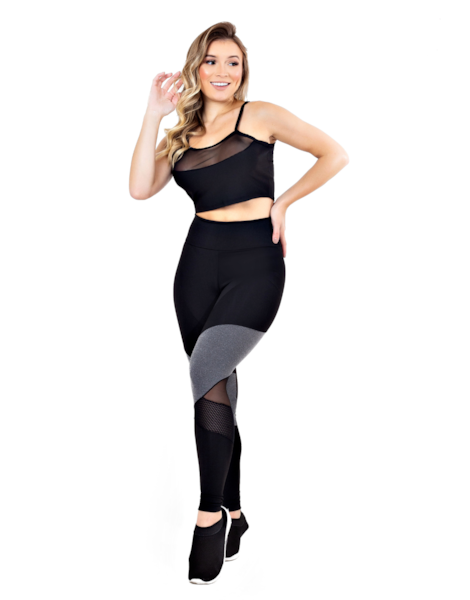 Conjunto Fitness Calça Legging Detalhe Cinza Aço Cropped Detalhe Busto REF: LX124 Conjunto Fitness Calça Legging Detalhe Cinza Aço Cropped Detalhe Busto REF: LX124
