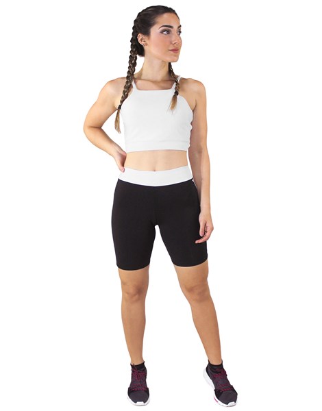 Conjunto Fitness Cropped Alcinha Branco + Shorts Preto Com Branco REF: LX048