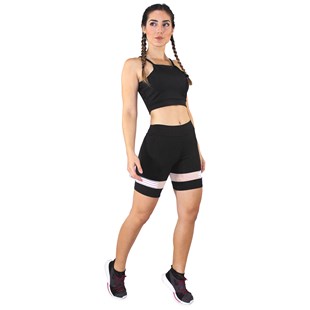 Conjunto Fitness Cropped Alcinha Preto + Shorts Preto Com Elastico REF: LX047