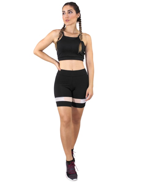 Conjunto Fitness Cropped Alcinha Preto + Shorts Preto Com Elastico REF: LX047 Conjunto Fitness Cropped Alcinha Preto + Shorts Preto Com Elastico REF: LX047