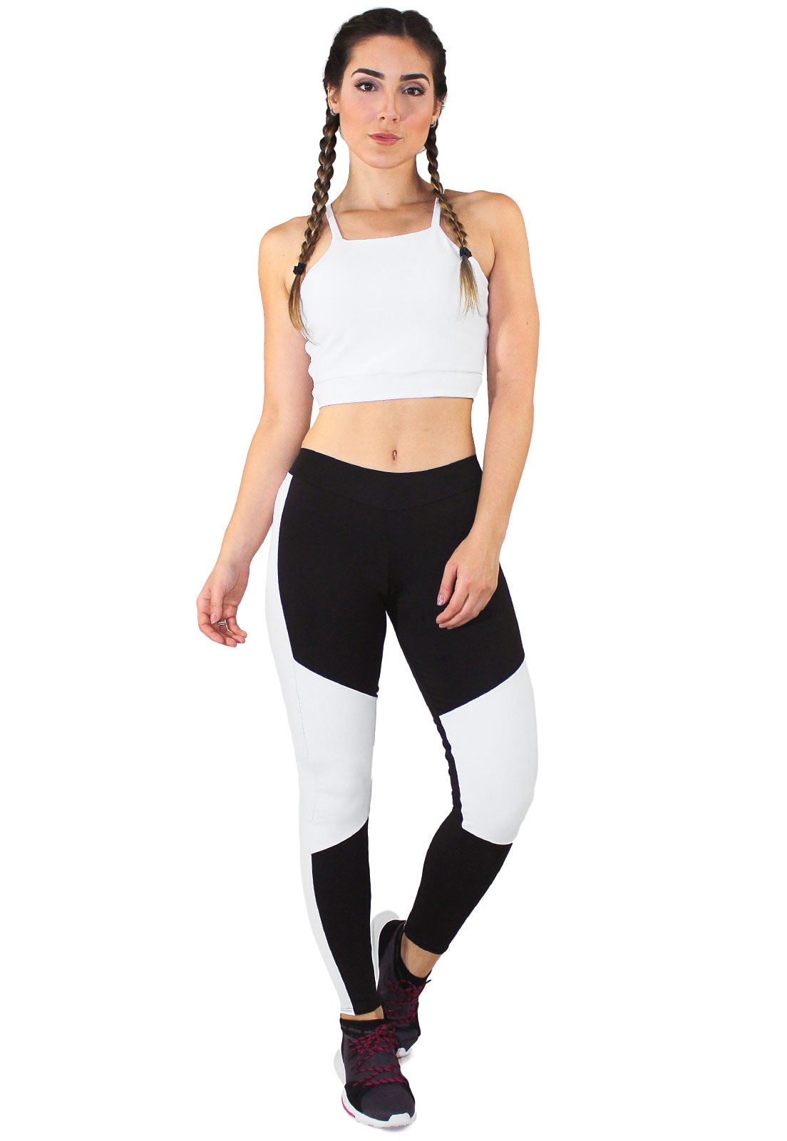 Conjunto Fitness Feminino Calça Legging Preta Com Detalhe em Vivo Branco  Cintura Alta e Cropped Regata Academia REF: CSV19 - Racy Modas