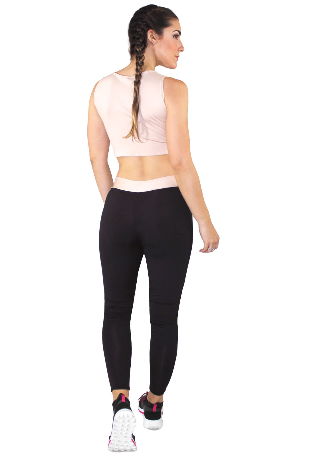Conjunto Fitness Cropped Chocolate + Calça Fitness Preto Com Detalhe Chocolate REF: LX067