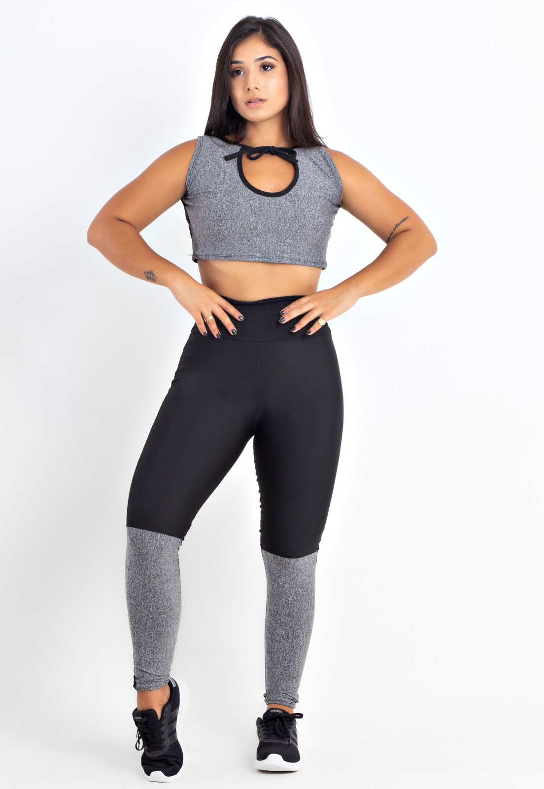 Conjunto Fitness Top Cropped e Calça Legging Detalhe Transparente REF:  LX117 - Racy Modas