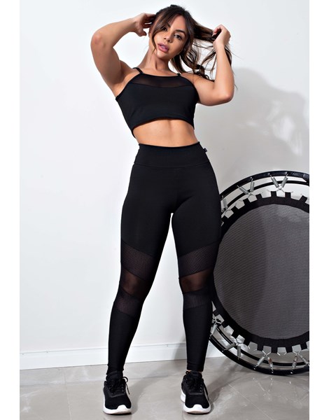 Conjunto Fitness Feminino Calça Legging e Top Transparencia REF: LX128