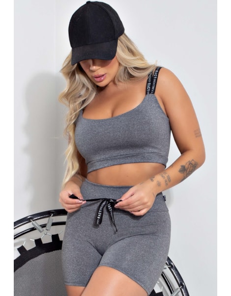 Conjunto Fitness Short Cadarço + Cropped Alcinhas Racy Mescla REF: FS1 Conjunto Fitness Short Cadarço + Cropped Alcinhas Racy Mescla REF: FS1