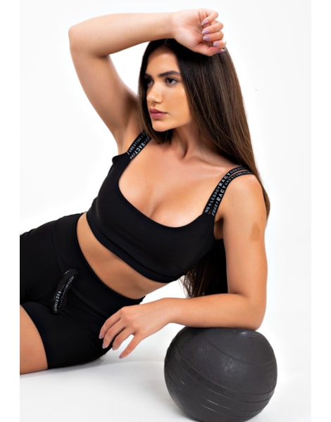 Conjunto Fitness Short Cintura Alta com Cardaço Fake + Cropped Preto Alça Dupla REF: CCA7 Conjunto Fitness Short Cintura Alta com Cardaço Fake + Cropped Preto Alça Dupla REF: CCA7