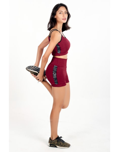 Conjunto Fitness Short Cintura Alta + Cropped Marsala Alça Dupla e Elásticos Racy REF: CCA6 Conjunto Fitness Short Cintura Alta + Cropped Marsala Alça Dupla e Elásticos Racy REF: CCA6