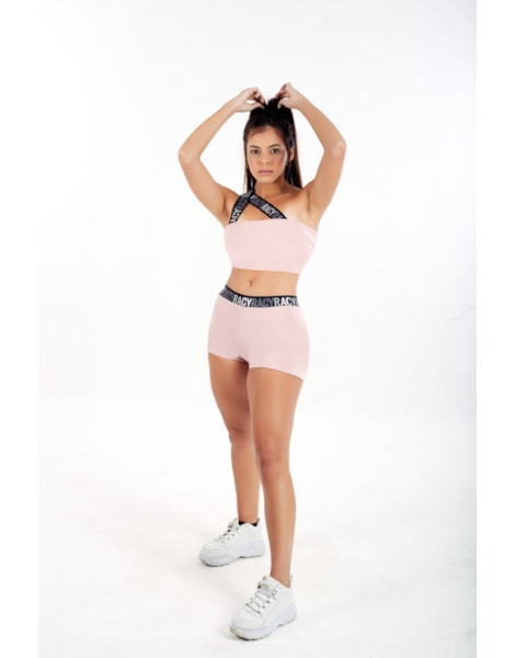 Conjunto Fitness Short Cintura Alta + Cropped Rose com Elástico Racy REF: CCA3 Conjunto Fitness Short Cintura Alta + Cropped Rose com Elástico Racy REF: CCA3