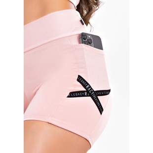 Conjunto Fitness Short Cintura Alta + Cropped Rose com Elásticos em X Racy REF: CCA4