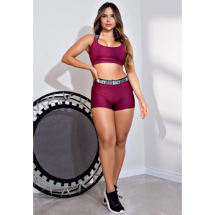 Conjunto Fitness Short + Cropped Elástic Racy Marsala REF: FRD7