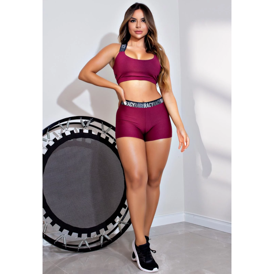 Conjunto Fitness Short + Cropped Elástic Racy Marsala REF: FRD7