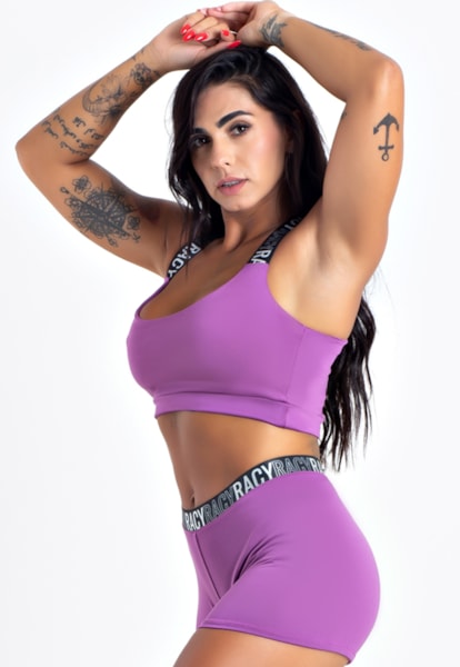Conjunto Fitness Short + Cropped Elástic Racy Preto REF: FRD7